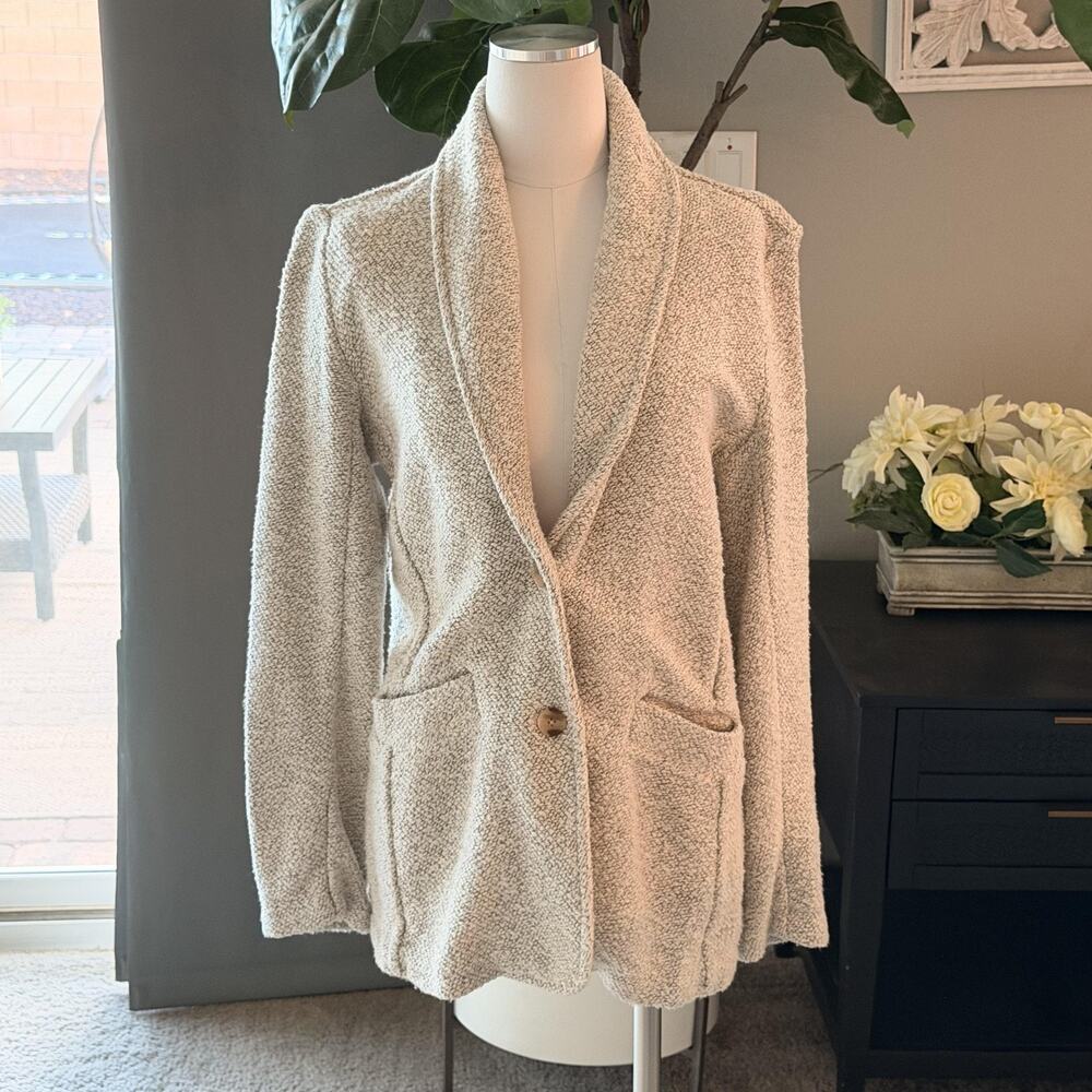 Faherty Blazer Jacket Womens Medium White Organic Cotton Knit Shawl Collar
